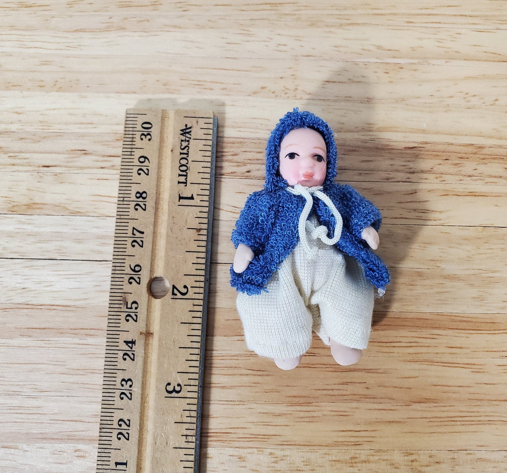 Dollhouse Baby Doll Porcelain Moveable 1:12 Scale Miniature Blue