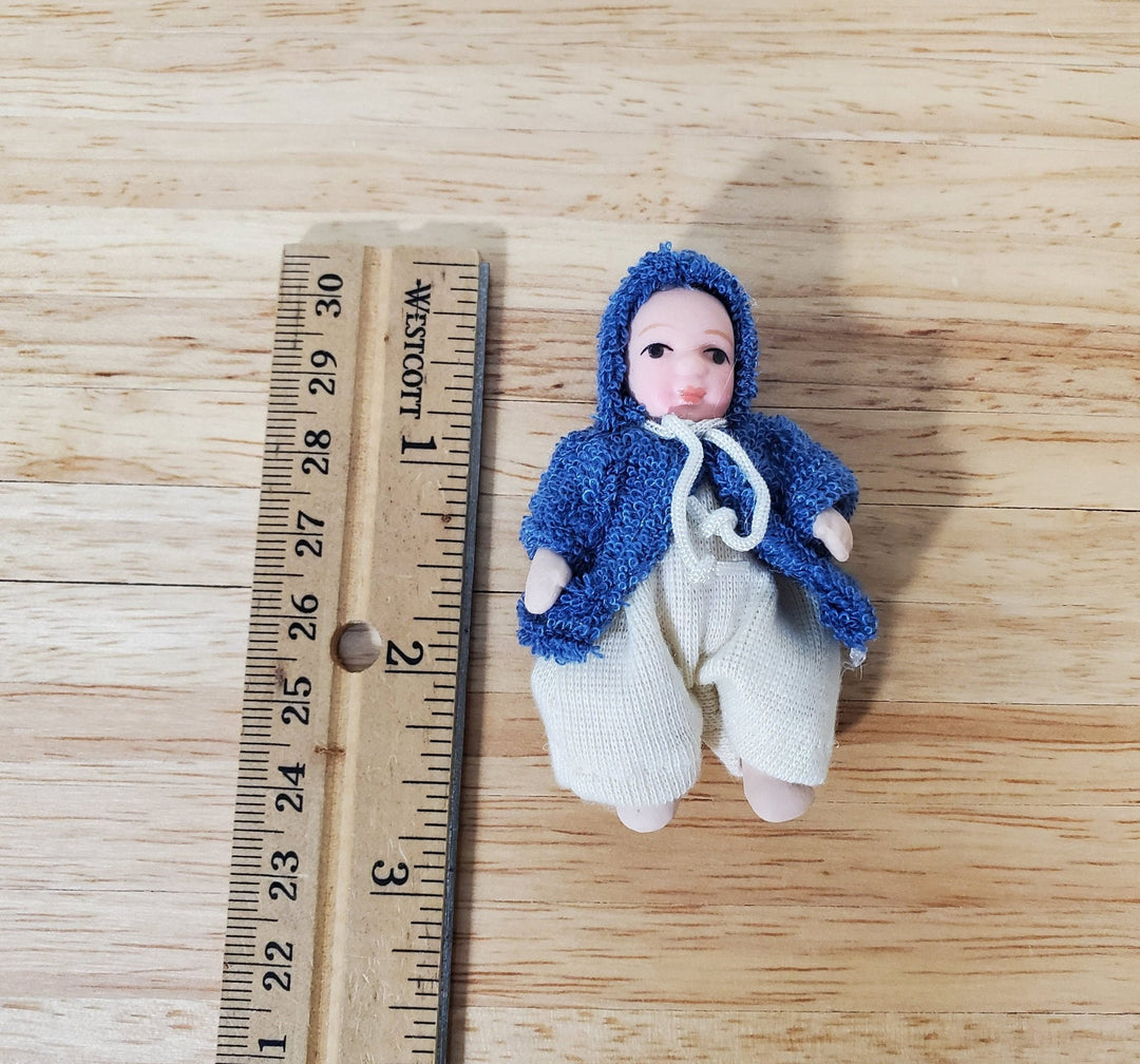 Dollhouse Baby Doll Porcelain Moveable 1:12 Scale Miniature Blue Hooded Jacket - Miniature Crush