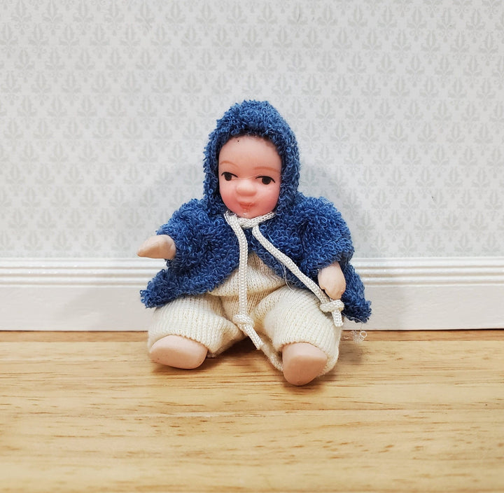 Dollhouse Baby Doll Porcelain Moveable 1:12 Scale Miniature Blue Hooded Jacket - Miniature Crush