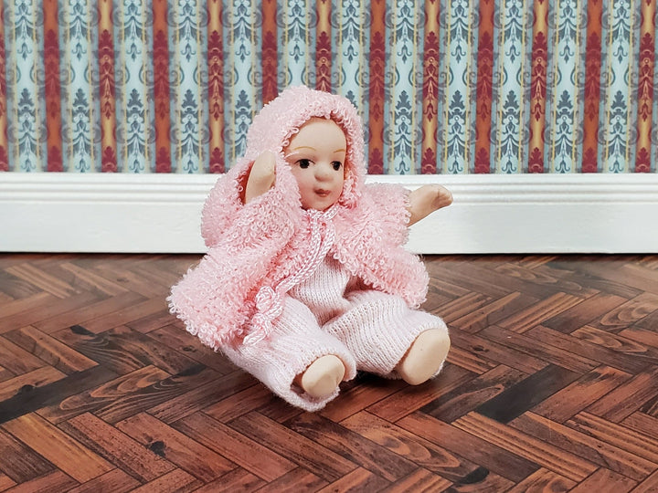 Dollhouse Baby Doll Porcelain Moveable 1:12 Scale Miniature Pink Sleeper - Miniature Crush