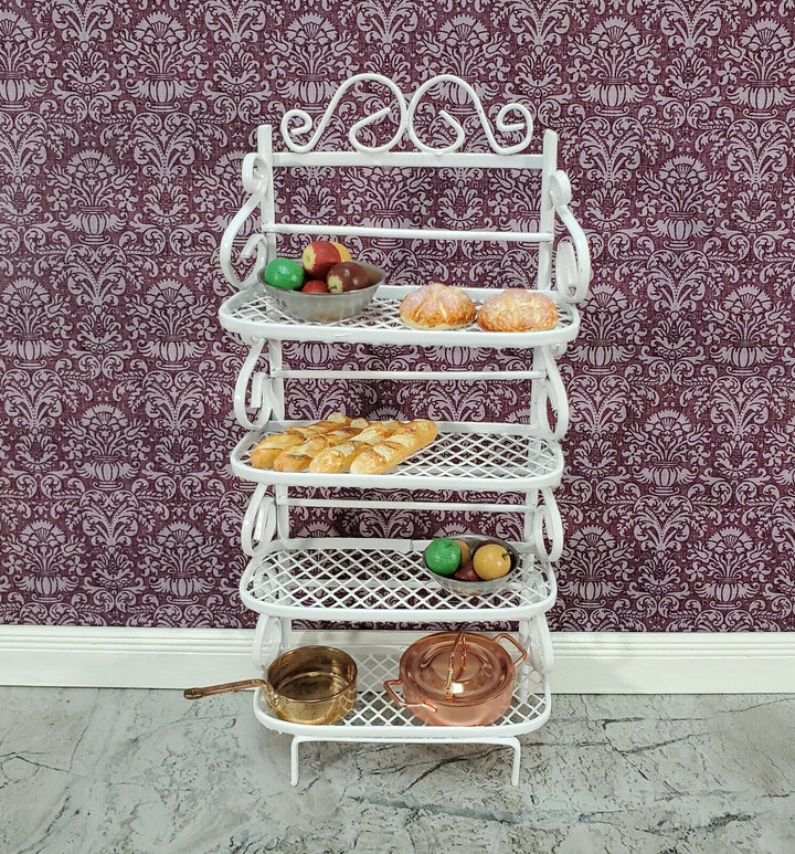 Dollhouse Baker's Rack with 4 Shelves White Metal 1:12 Scale Miniature Kitchen - Miniature Crush