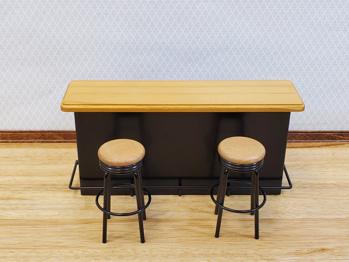 Dollhouse Bar Black Metal with Wood Top Modern Style 1:12 Scale Miniature - Miniature Crush