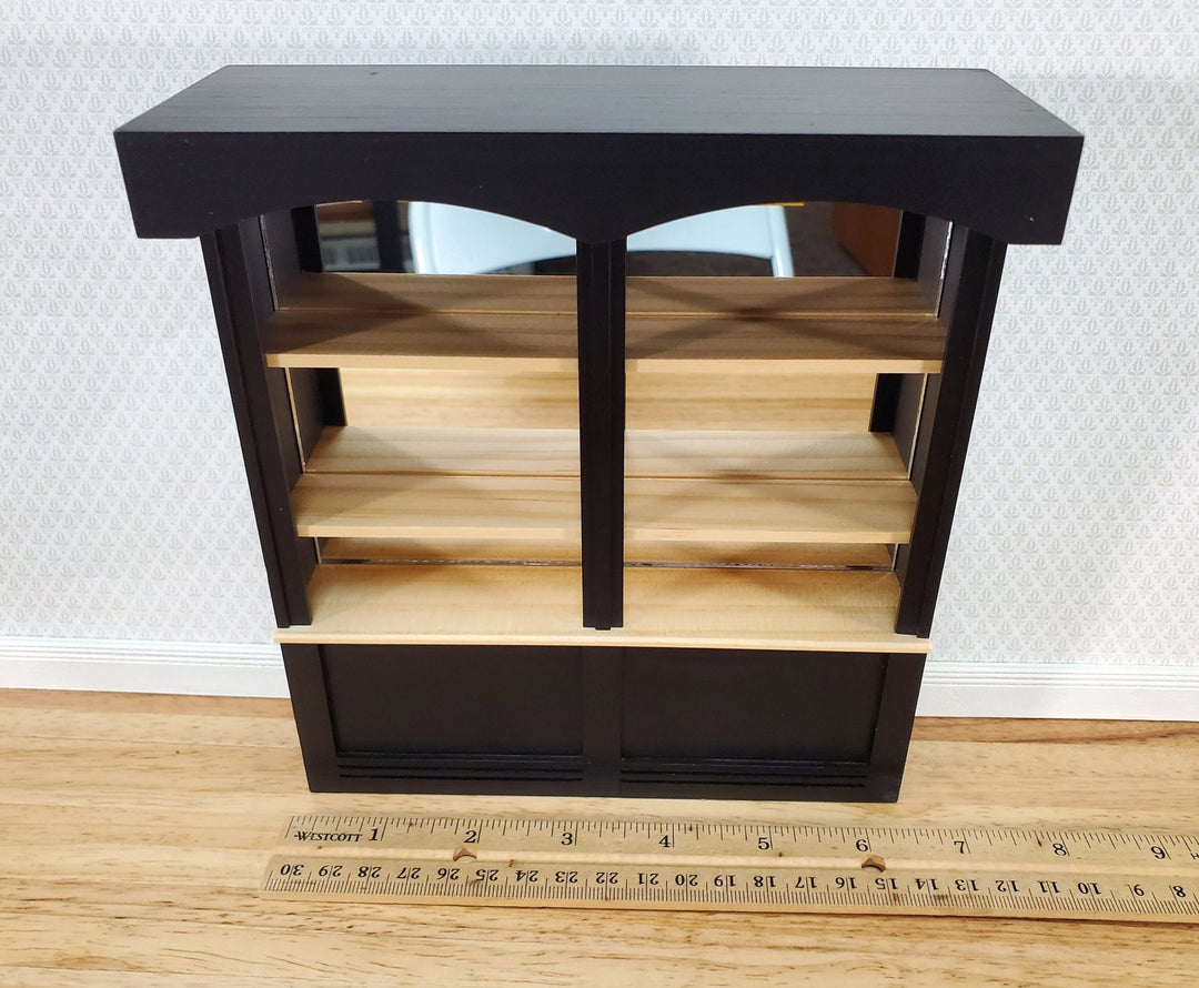 Dollhouse Bar or Shop Shelves Mirrored Back Black & Oak 1:12 Scale Miniature Large - Miniature Crush