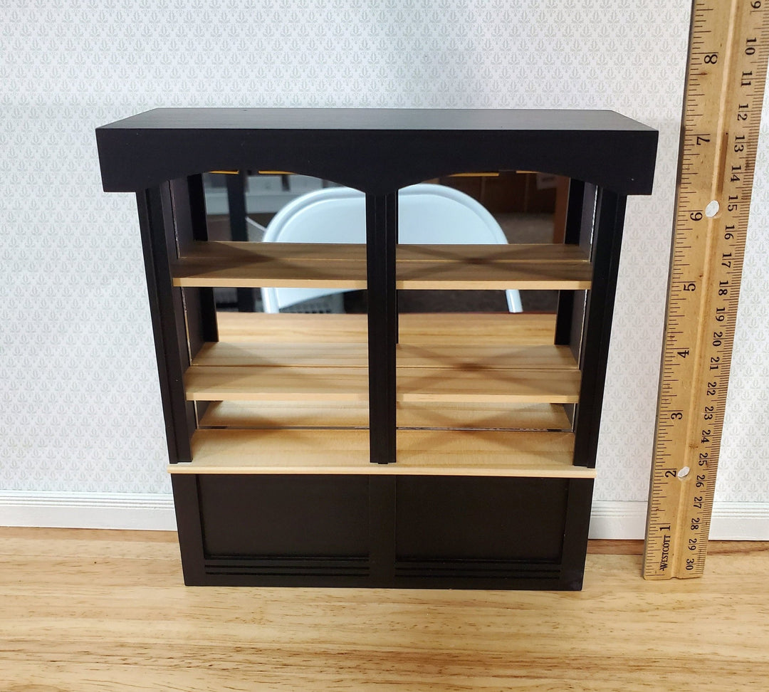 Dollhouse Bar or Shop Shelves Mirrored Back Black & Oak 1:12 Scale Miniature Large - Miniature Crush