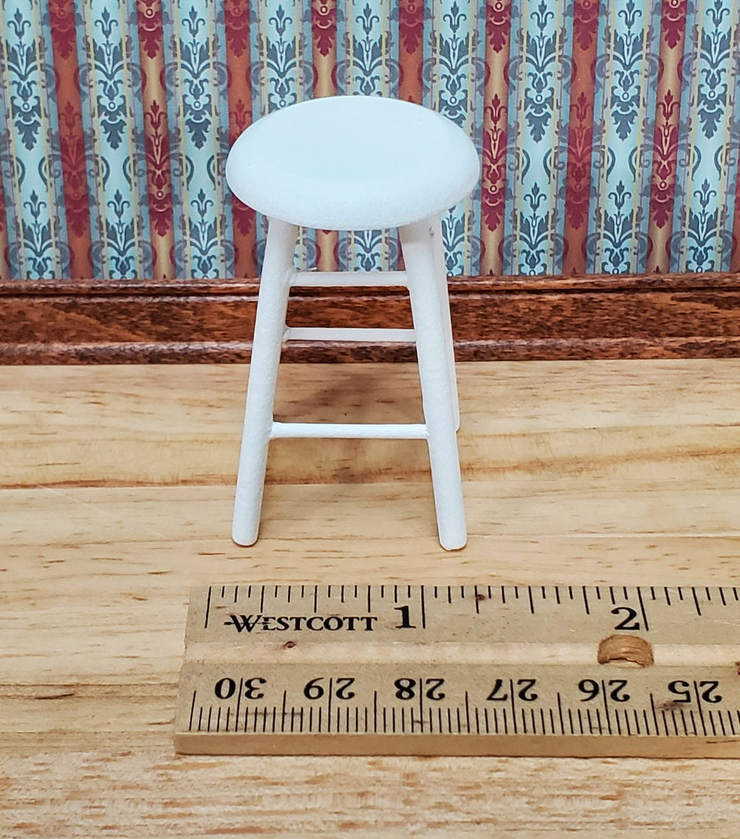 Dollhouse Bar Stool Wood White Finish 1:12 Scale Miniature Furniture Slim Profile - Miniature Crush