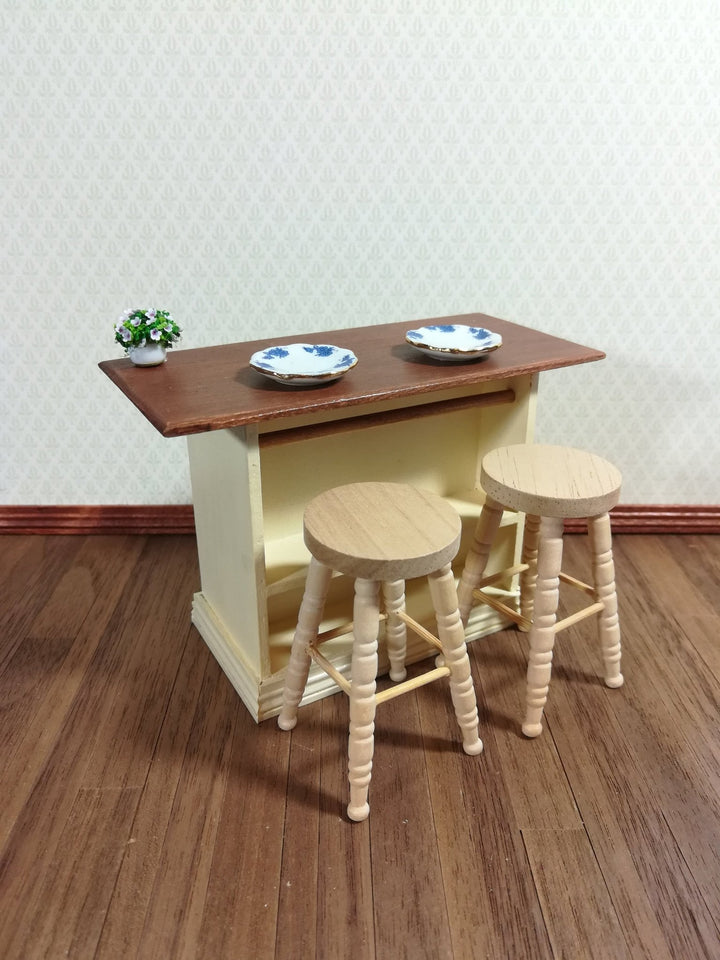 Dollhouse Bar Stools Unpainted Wood Set of 2 1:12 Scale Miniature Furniture - Miniature Crush