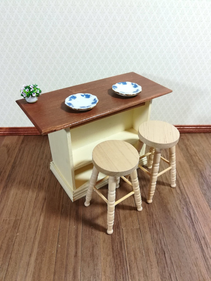 Dollhouse Bar Stools Unpainted Wood Set of 2 1:12 Scale Miniature Furniture - Miniature Crush