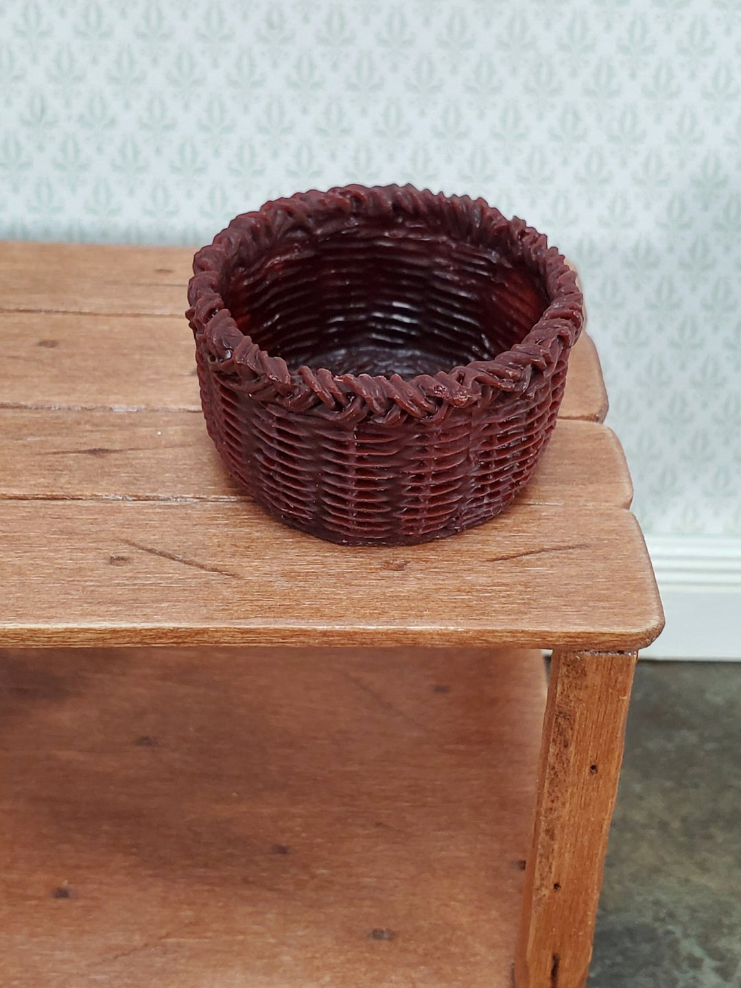 Dollhouse Basket Large Round Brown Detailed 1:12 Scale Miniature - Miniature Crush