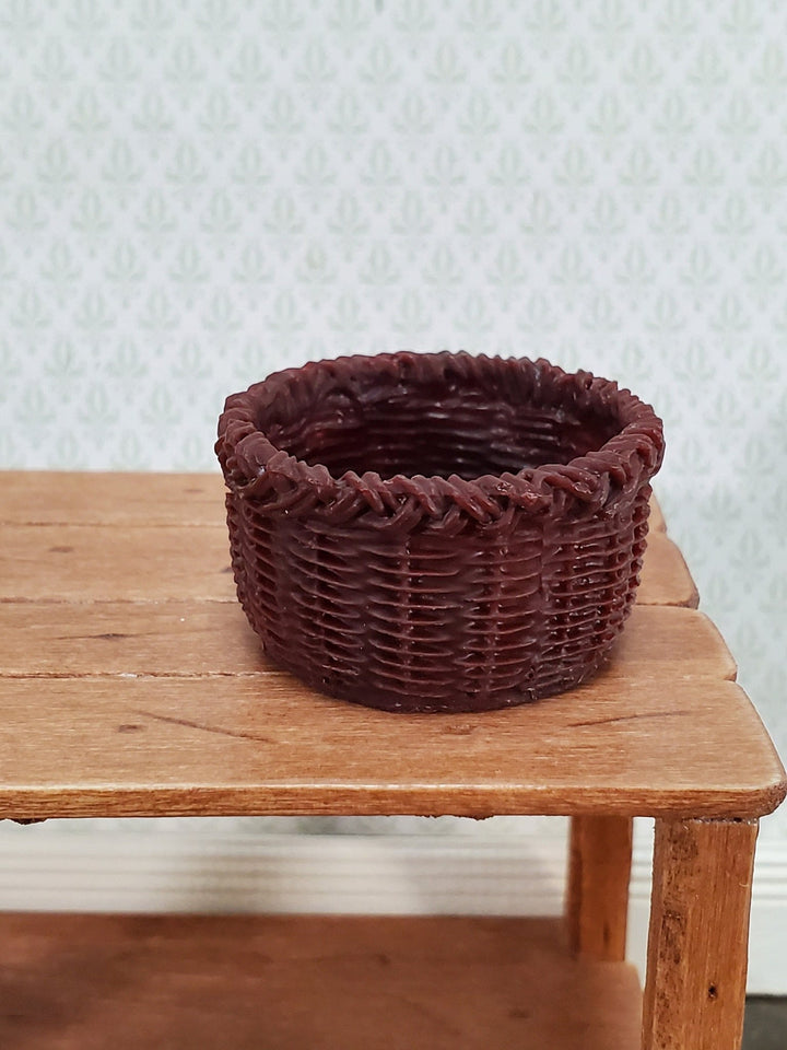 Dollhouse Basket Large Round Brown Detailed 1:12 Scale Miniature - Miniature Crush