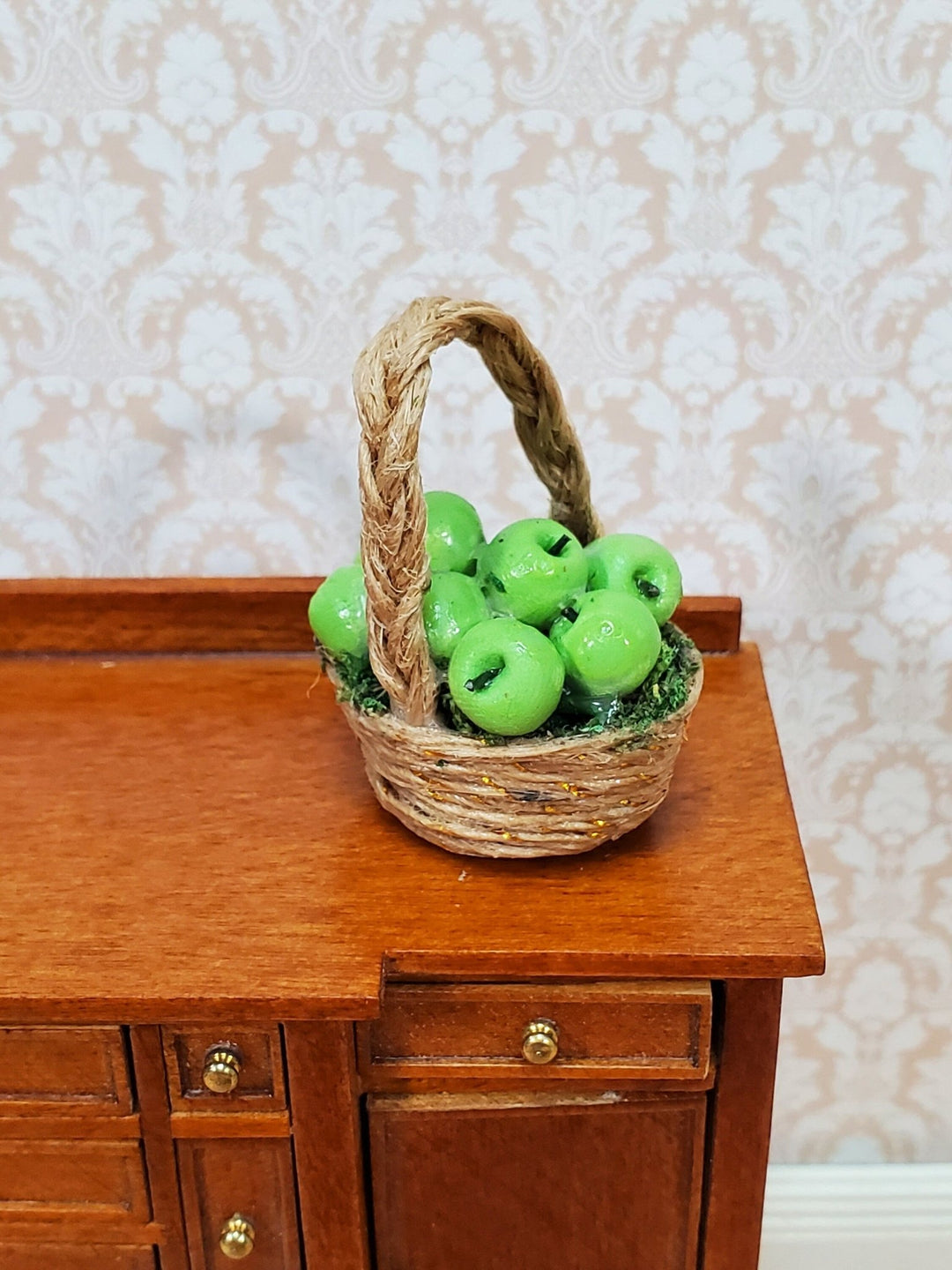 Dollhouse Basket of Green Apples 1:12 Scale Miniature Kitchen Food Groceries - Miniature Crush