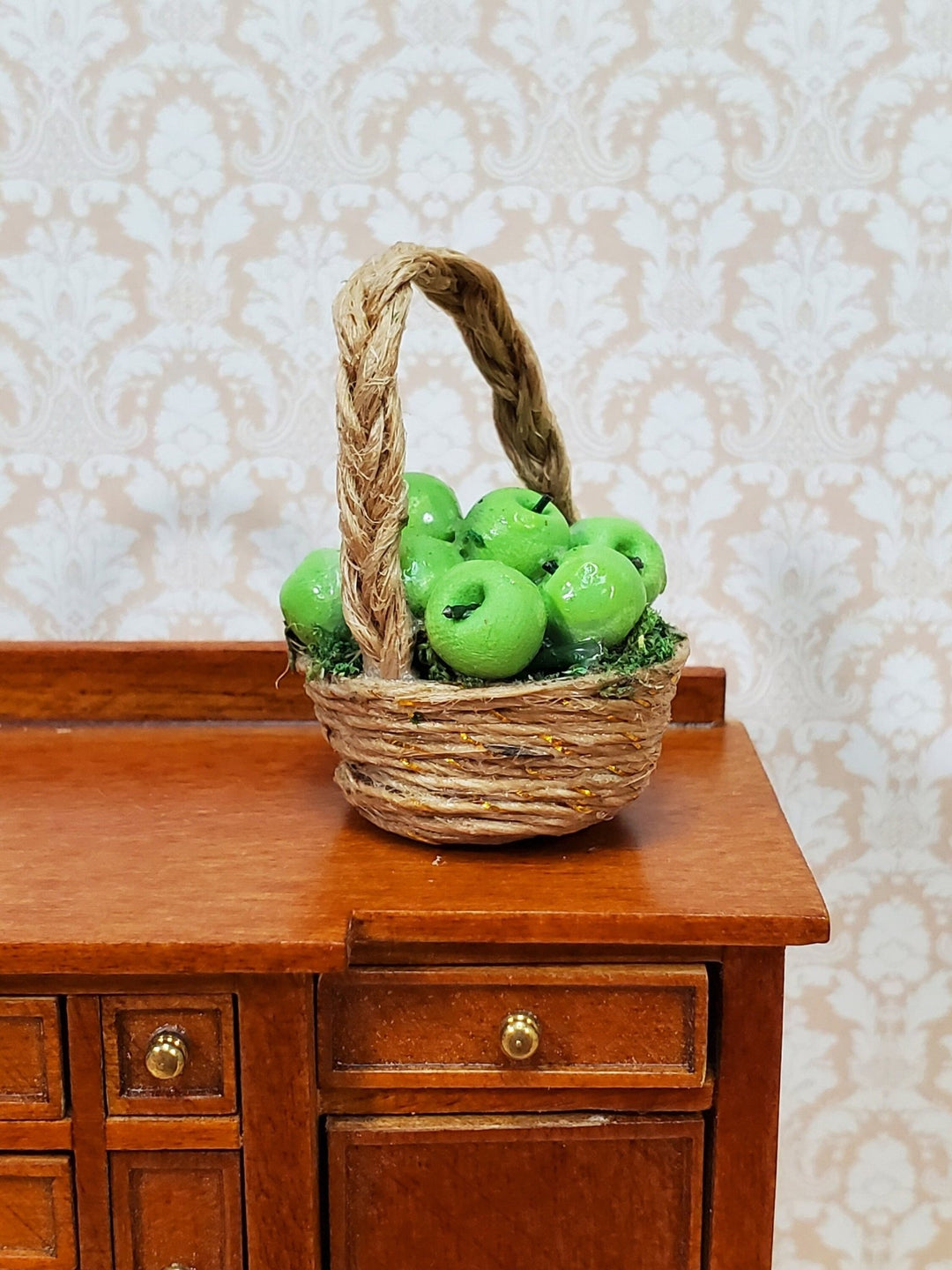 Dollhouse Basket of Green Apples 1:12 Scale Miniature Kitchen Food Groceries - Miniature Crush
