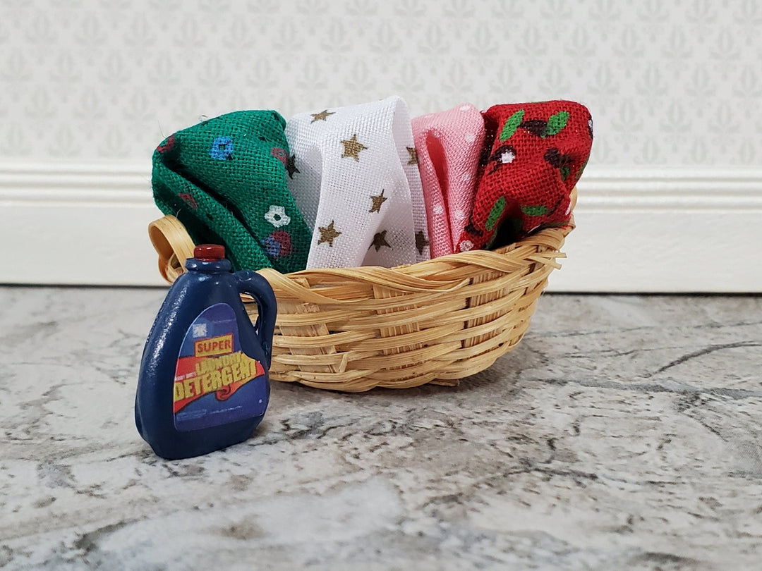 Dollhouse Basket of Laundry with Detergent and Fabric 1:12 Scale Miniature Laundry Room Decor - Miniature Crush