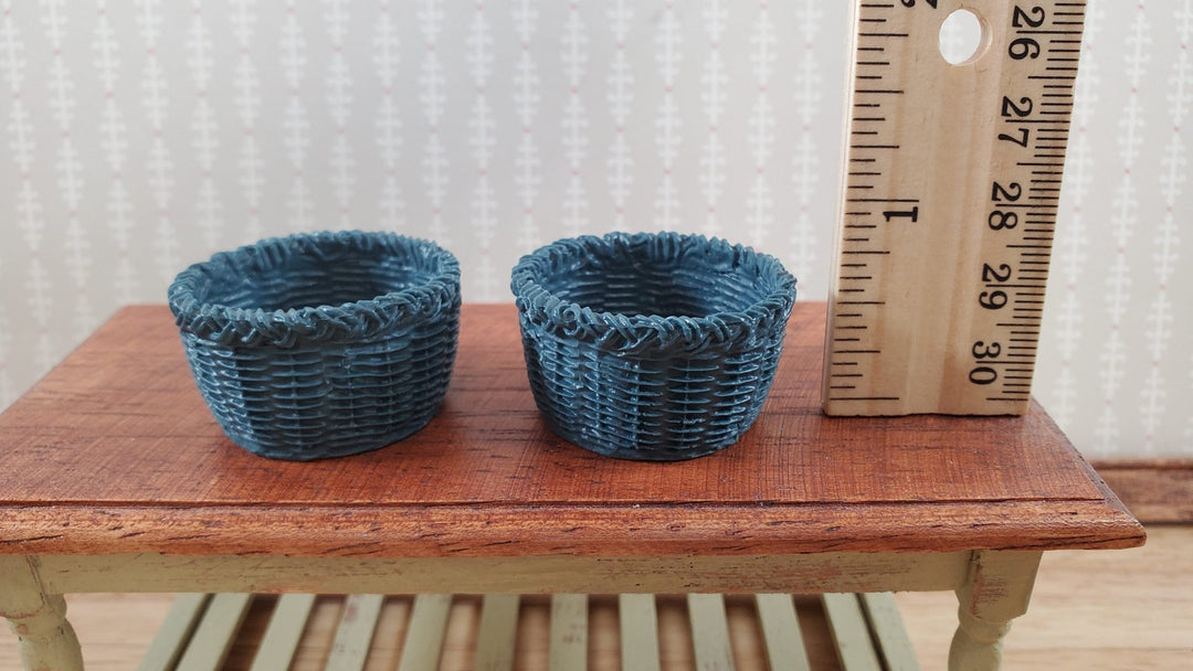 Dollhouse Baskets Set of 2 Large Round Blue Gray Detailed 1:12 Scale Miniature - Miniature Crush