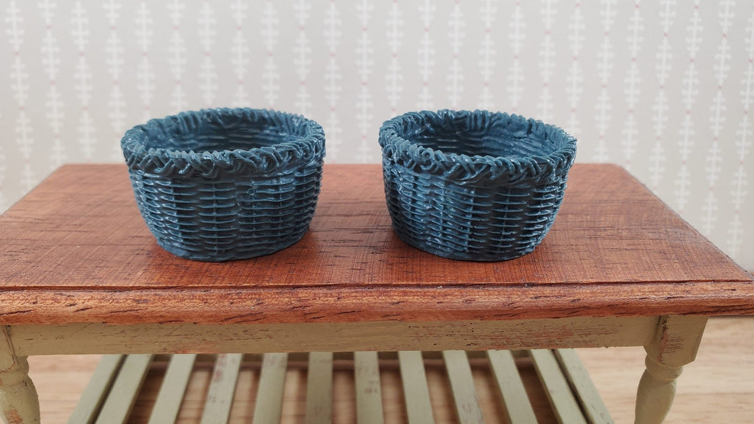 Dollhouse Baskets Set of 2 Large Round Blue Gray Detailed 1:12 Scale Miniature - Miniature Crush