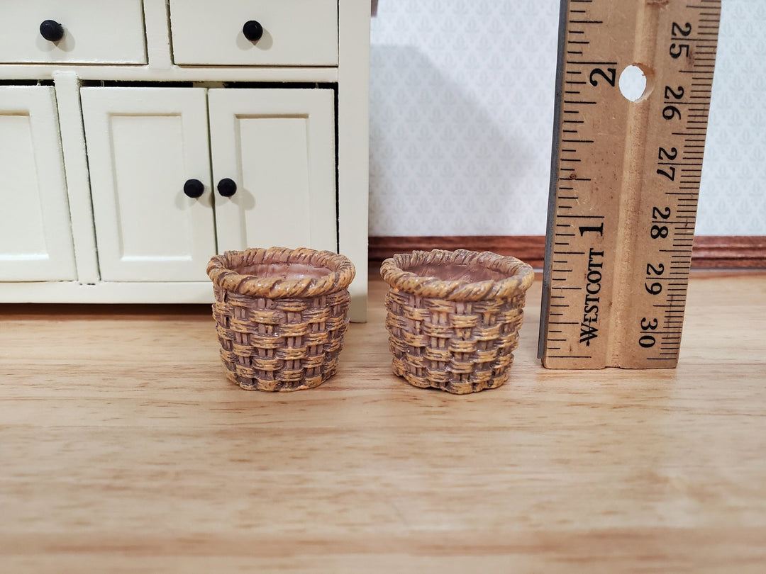 Dollhouse Baskets Set of 2 Resin Brown 1:12 Scale Miniatures 3/4" tall - Miniature Crush