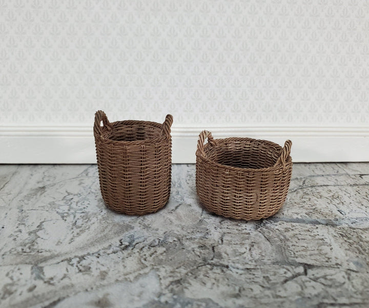 Dollhouse Baskets Set of 2 Resin with Handles Brown 1:12 Scale - Miniature Crush