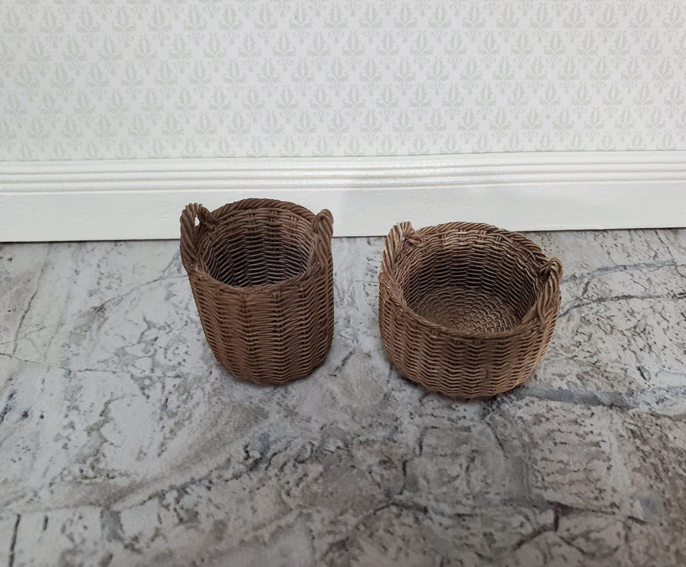 Dollhouse Baskets Set of 2 Resin with Handles Brown 1:12 Scale - Miniature Crush