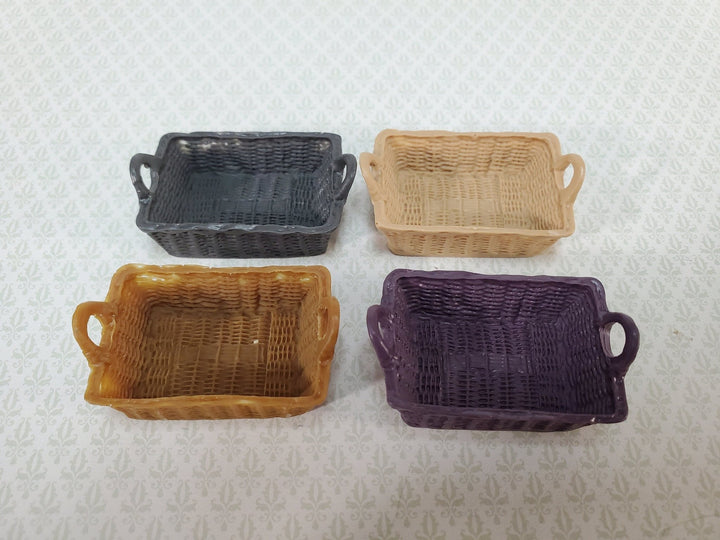 Dollhouse Baskets Set of 4 Rectangle with Handles Multi Colored 1:12 Scale Miniatures - Miniature Crush