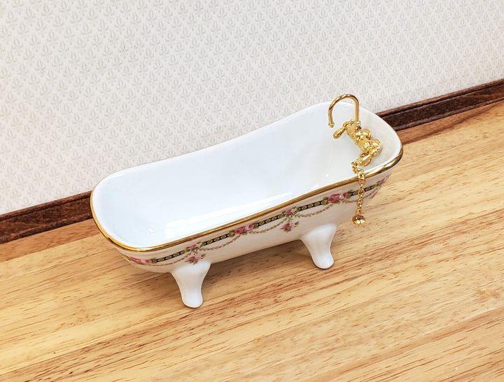 Dollhouse Bath Bathtub Victorian Rose Pattern by Reutter Porcelain 1:12 Scale - Miniature Crush