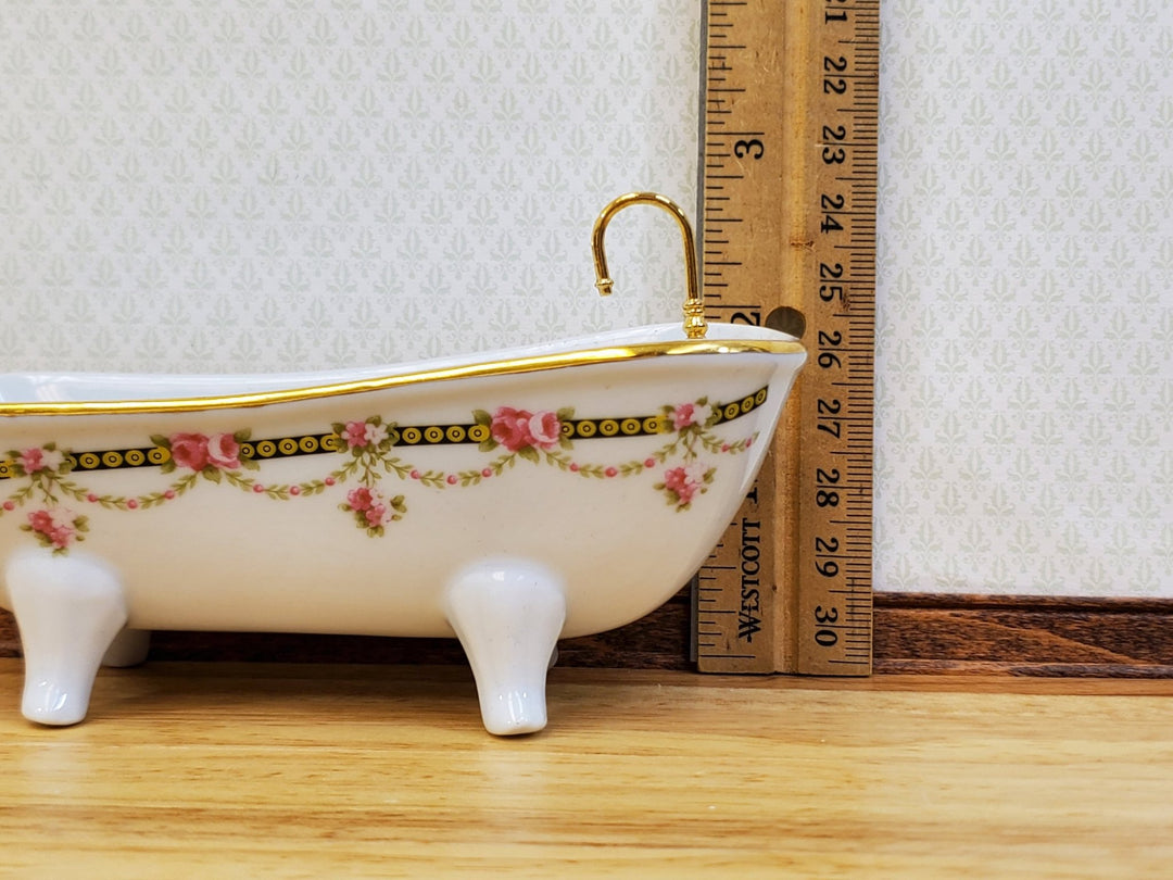 Dollhouse Bath Bathtub Victorian Rose Pattern by Reutter Porcelain 1:12 Scale - Miniature Crush