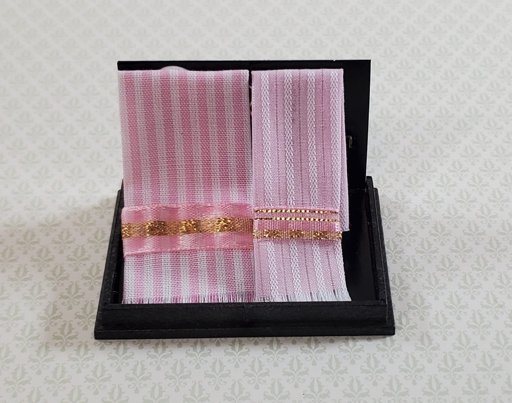 Dollhouse Bath Towels Pink & Gold Striped by Reutter 1:12 Scale Miniatures - Miniature Crush