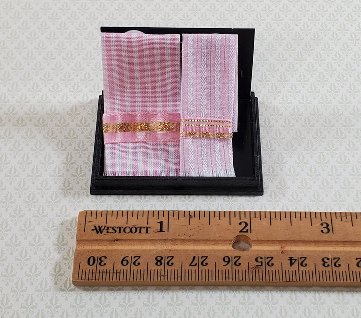 Dollhouse Bath Towels Pink & Gold Striped by Reutter 1:12 Scale Miniatures - Miniature Crush