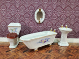 Dollhouse Bathroom Set Floral Design Tub Toilet Sink Mirror 1:12 Scale Miniature - Miniature Crush
