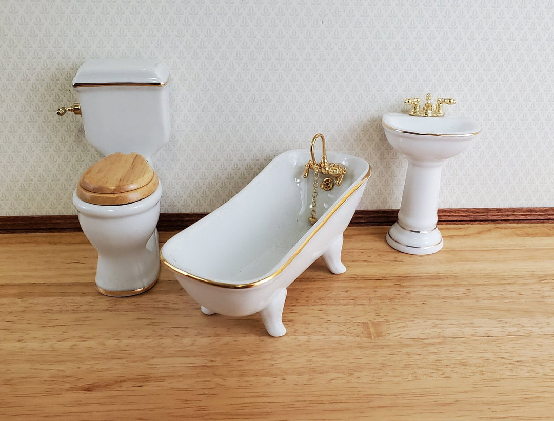 Dollhouse Miniature Bathroom Set Bathtub Toilet Sink Tub with
