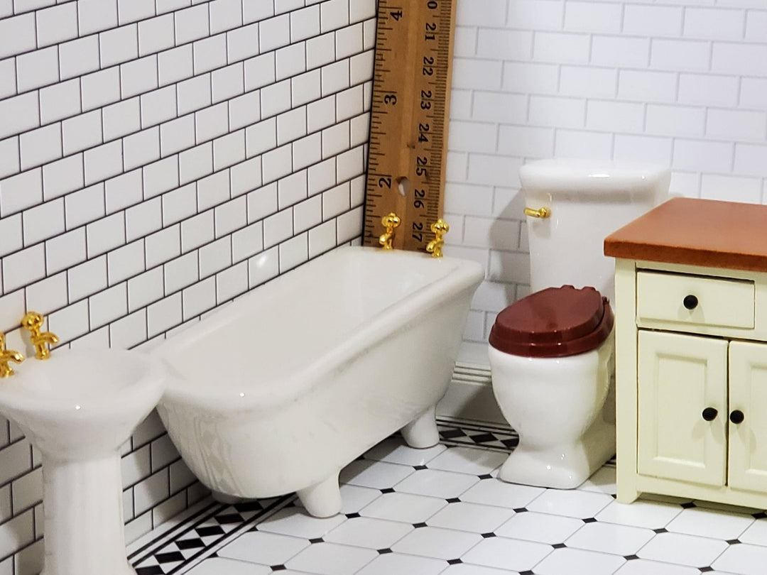 Dollhouse Bathroom Set Tub Toilet Sink All White Ceramic 3 Pieces 1:12 Scale Miniatures - Miniature Crush