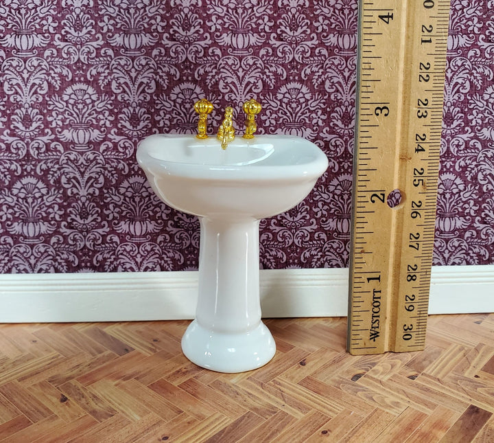 Dollhouse Bathroom Set Tub Toilet Sink All White Gold Fixtures 1:12 Scale Miniatures - Miniature Crush