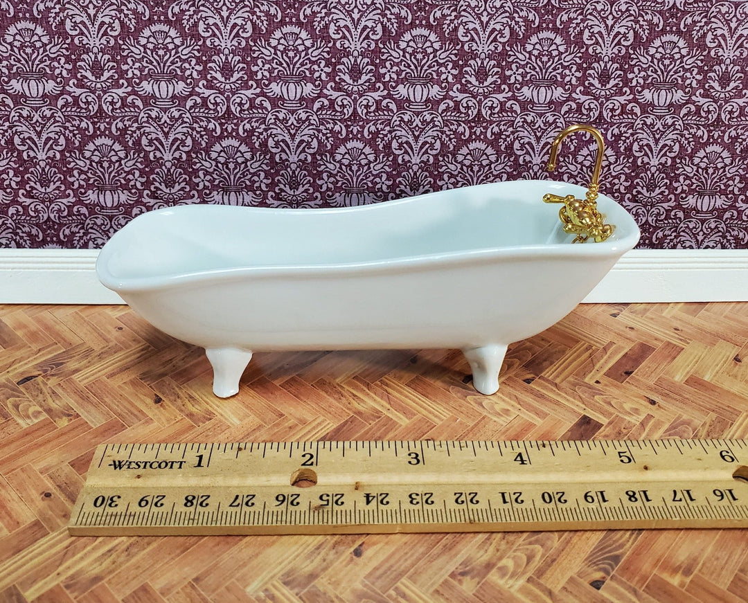 Dollhouse Bathroom Set Tub Toilet Sink All White Gold Fixtures 1:12 Scale Miniatures - Miniature Crush