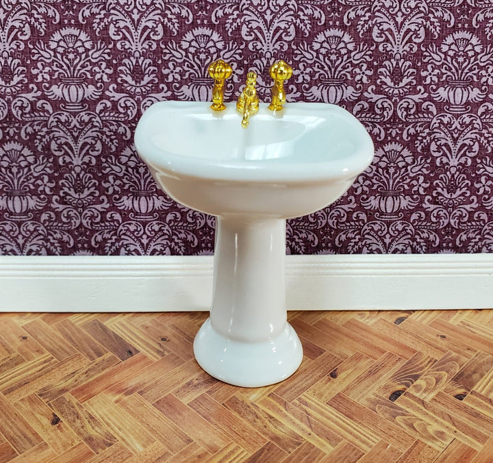 Dollhouse Bathroom Set Tub Toilet Sink All White Gold Fixtures 1:12 Scale Miniatures - Miniature Crush