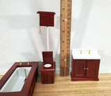 Dollhouse Bathroom Set Victorian Tub Toilet Sink Mahogany Finish 1:12 Scale Miniature Furniture - Miniature Crush