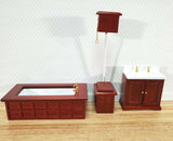 Dollhouse Bathroom Set Victorian Tub Toilet Sink Mahogany Finish 1:12 Scale Miniature Furniture - Miniature Crush