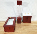 Dollhouse Bathroom Set Victorian Tub Toilet Sink Mahogany Finish 1:12 Scale Miniature Furniture - Miniature Crush