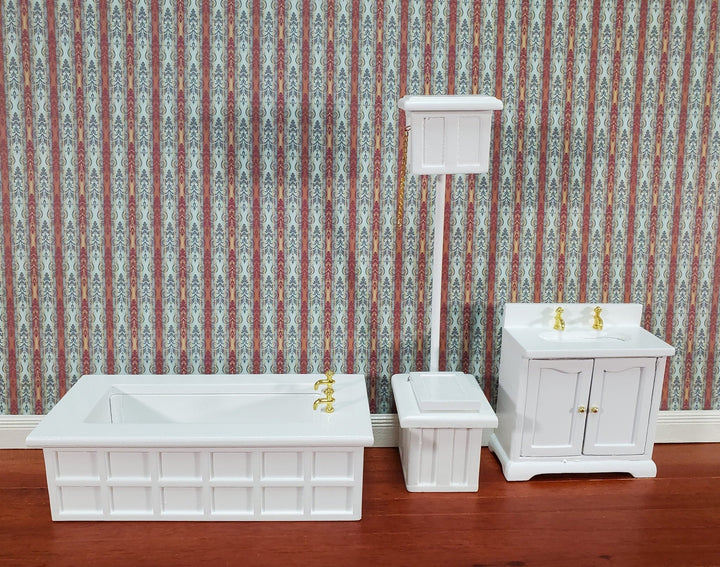 Dollhouse Bathroom Set Victorian White Tub Toilet Sink 1:12 Scale Miniature Wood - Miniature Crush