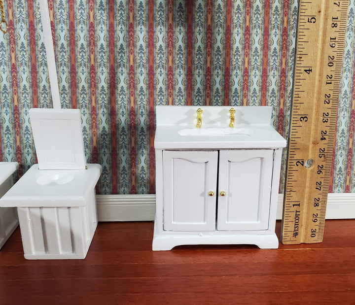 Dollhouse Bathroom Set Victorian White Tub Toilet Sink 1:12 Scale Miniature Wood - Miniature Crush