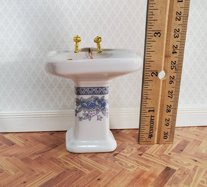Dollhouse Bathroom Set White & Blue Ceramic Tub Toilet Sink 1:12 Scale Miniature - Miniature Crush