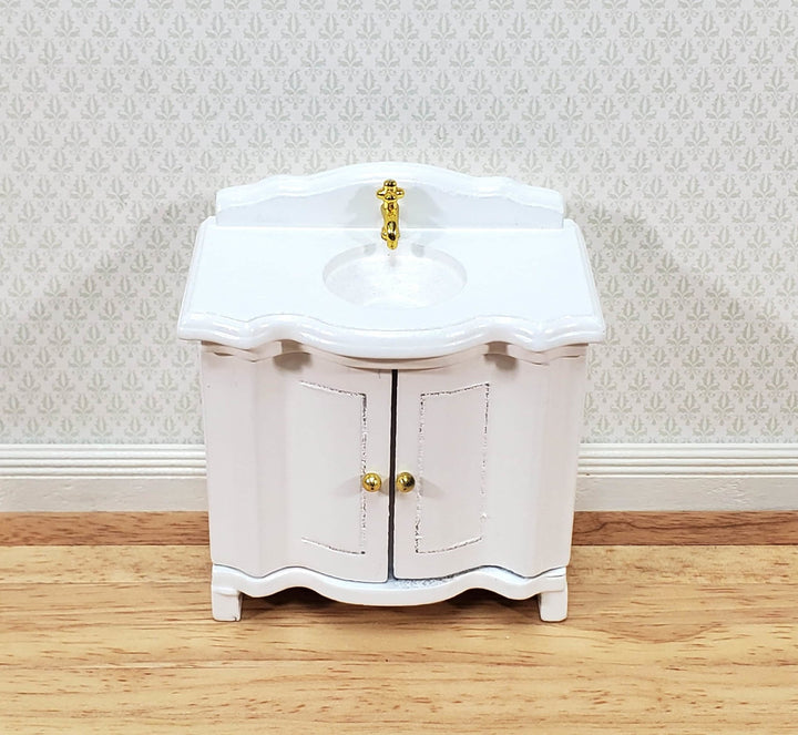 Dollhouse Bathroom Sink Cabinet in White Opening Doors 1:12 Scale Miniature Furniture - Miniature Crush