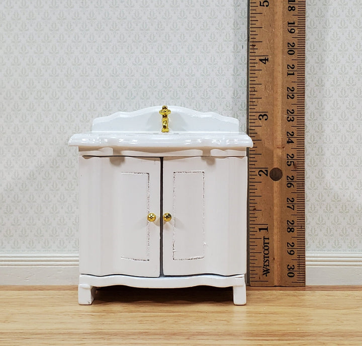 Dollhouse Bathroom Sink Cabinet in White Opening Doors 1:12 Scale Miniature Furniture - Miniature Crush