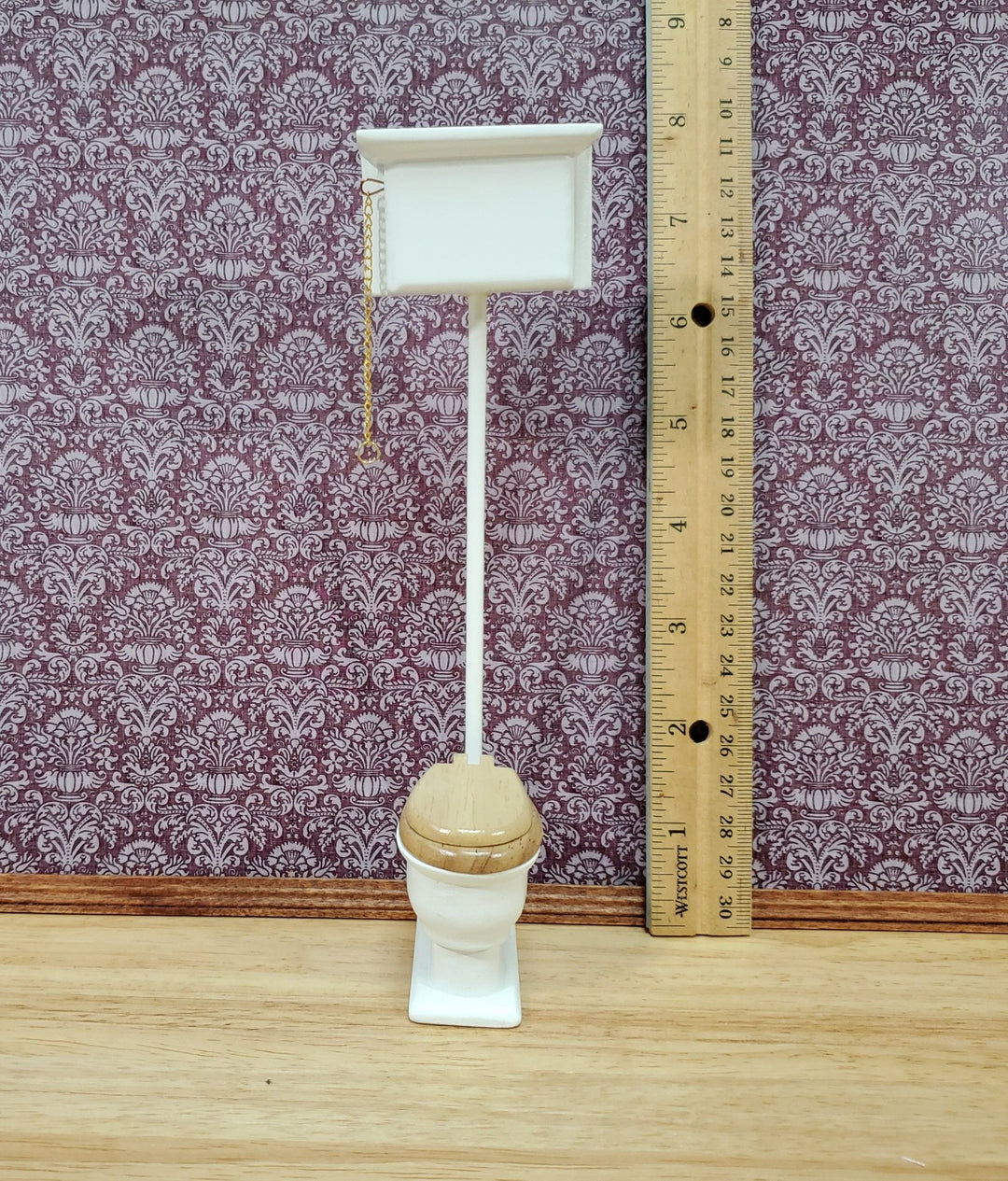 Dollhouse Bathroom Toilet Vintage Style Wood with White Finish 1:12 Scale - Miniature Crush