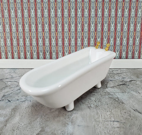Dollhouse Bathtub Gold Faucets White Ceramic 1:12 Scale Miniature Bathroom Tub - Miniature Crush
