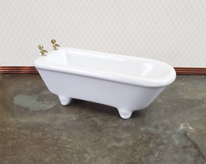 Dollhouse Bathtub Gold Fixtures White Ceramic 1:12 Scale Miniature Bathroom Tub - Miniature Crush