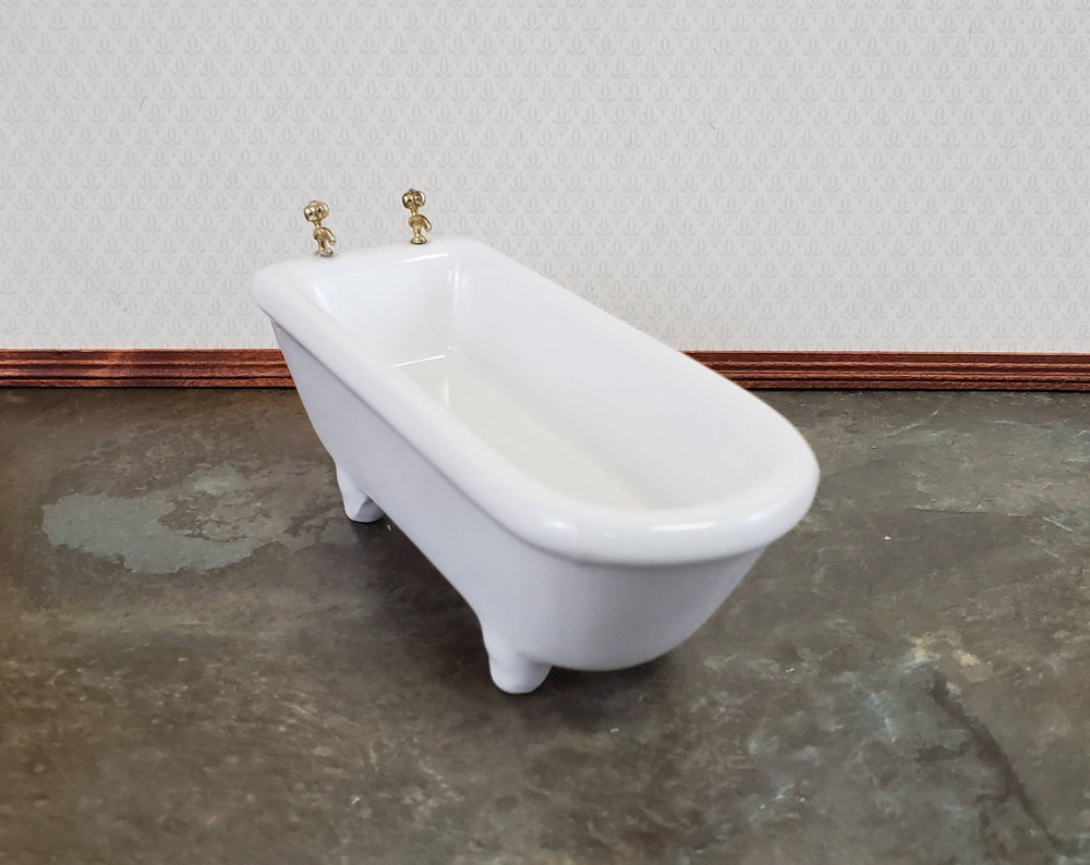 Dollhouse Bathtub Gold Fixtures White Ceramic 1:12 Scale Miniature Bathroom Tub - Miniature Crush
