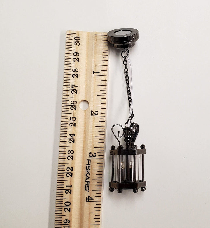 Dollhouse Battery Light Hanging Ceiling Lantern Chrome Black 1:12 Scale Miniature - Miniature Crush