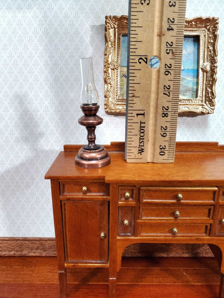 Dollhouse Battery Light Hurricane Lantern Table Lamp Bronze 1:12 Scale Miniature - Miniature Crush