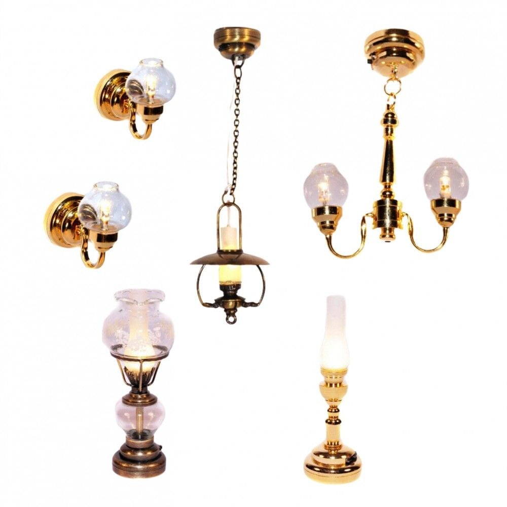 Dollhouse Battery Lights Wall Sconces & Ceiling Lights Oil Lamps Set of