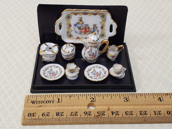 Dollhouse Beatrix Potter Coffee Tea Set Teapot Teacups Reutter Porcelain 1:12 Scale - Miniature Crush