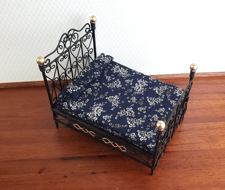 Dollhouse Bed Black Metal Wire with Mattress Mattress Queen Size 1:12 Scale Furniture - Miniature Crush