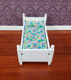 Dollhouse Bed Small Childs Size White with Floral Mattress Pillow Sheets 1:12 Scale Miniature Furniture - Miniature Crush